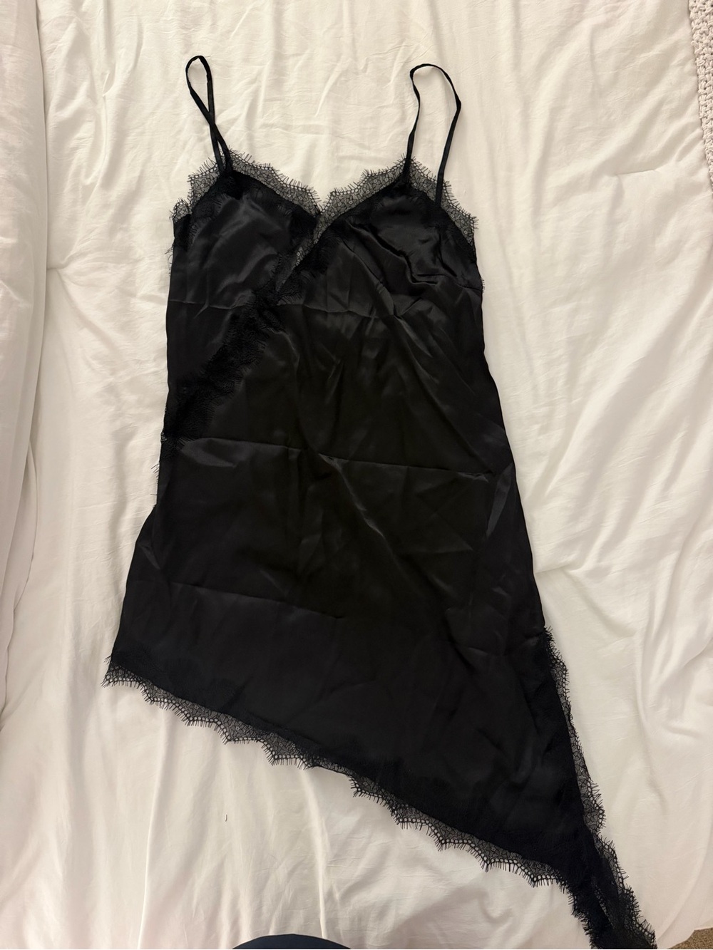 Black Lace Trim Slip Dress